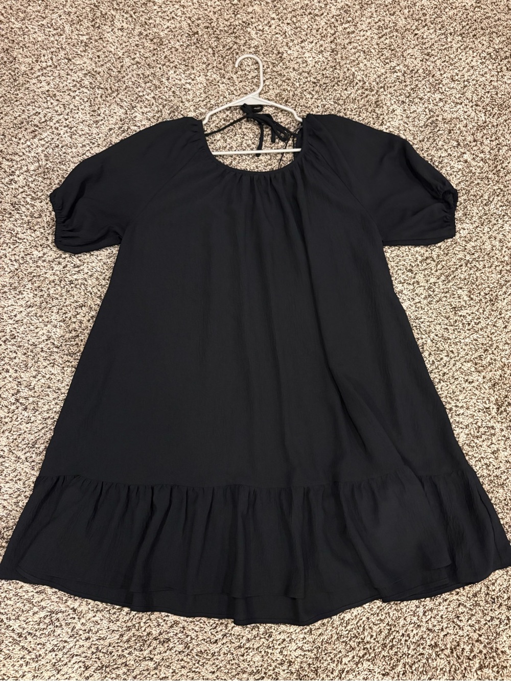 Ophelia Roe Black Puff-Sleeve Ruffle Hem Babydoll Dress